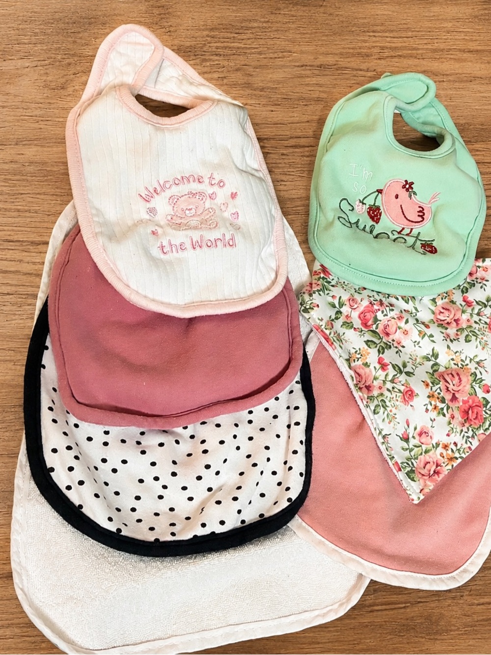 Baby Bib Set - Pink, White, Green Floral - Kids Accessories